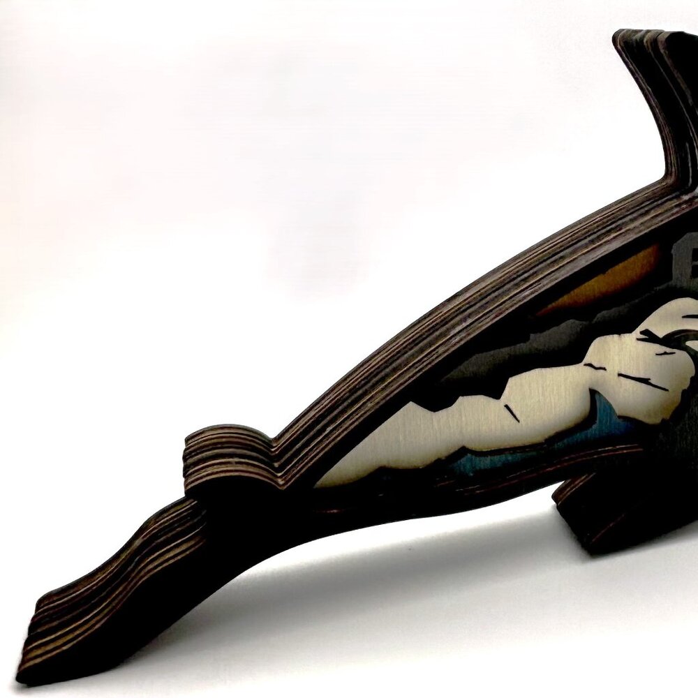 Orca Killer Whale Coastal Ocean Wooden Diorama Sculpture 3D Figure Table Décor - Picture 4 of 7
